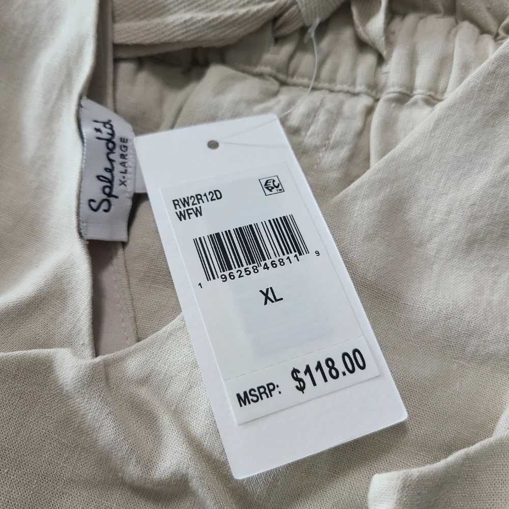 NEW SPLENDID Kianna Wide Leg Jumpsuit Beige Linen/Viscose Blend Sz XL NWT $118